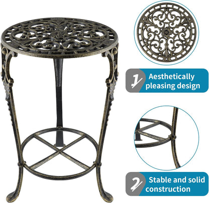 MDLUU Cast Iron Potted Plant Stand 18.8 Inch Tall, 2-Tier Planter Rack, Heavy Duty Flower Pot Holder for Living Room, Bedroom, Kitchen (Bronze)