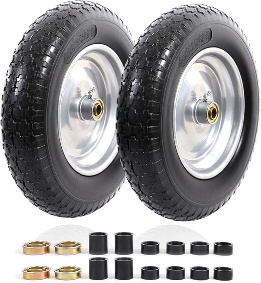 MZREXN 14.5" Wheelbarrow Tire Flat-Free 3.00/3.25/3.50/4.00-8" Solid Tire and Wheel with 3"-7"