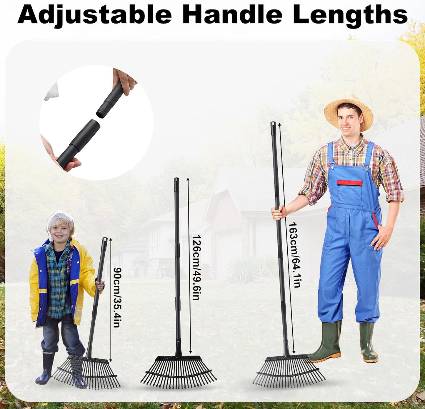 Rake for Leaves, 25 Metal Tines Wide Leaf Rake, 60'' Leaf Rakes for Lawns with Adjustable Steel Handle for Camping Flower Beds Mulch Shrub, Black