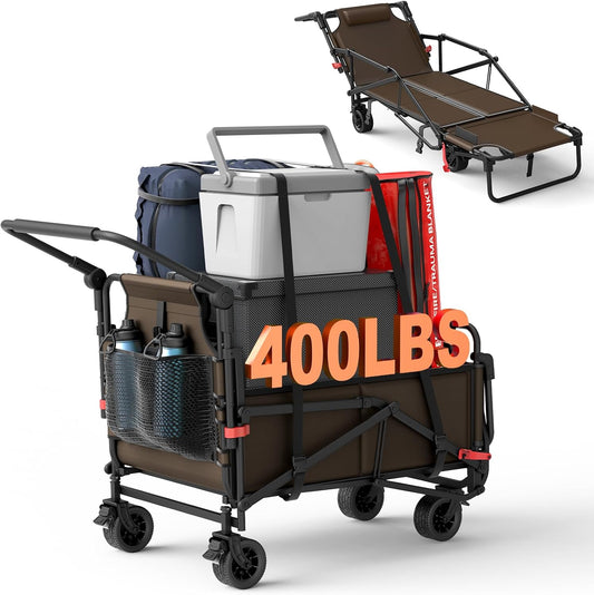 LEVELEVE Heavy Duty Folding Wagon - 2-in-1 Collapsible Cart, 400lb Capacity, All-Terrain Wheels