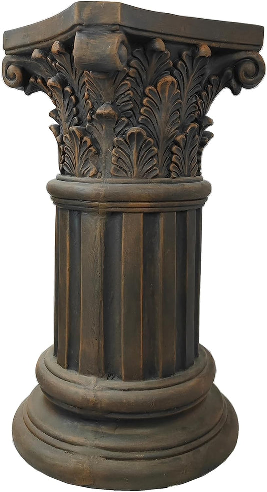 OUTOUR Exquisite Magnesium Oxide Corinthian Greek Column Pillar with Stand Base Pedestal for Indoor Outdoor Garden Pedestals Backyard Courtyard Patio Office Decor23.8’’High,Dark Bronze