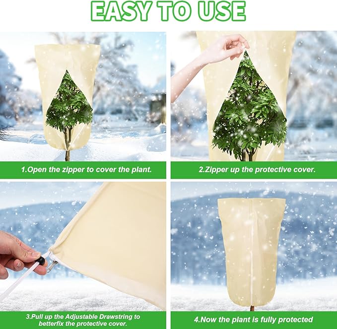 2 Pack 72"x47" Winter Plant Cover Freeze Protection, 3 oz/yd² Warm Shrub Cover with Zipper Drawstring, Frost Cloth Tree Cover for Fruit Tree Potted Plants Garden Cold Weather Protector