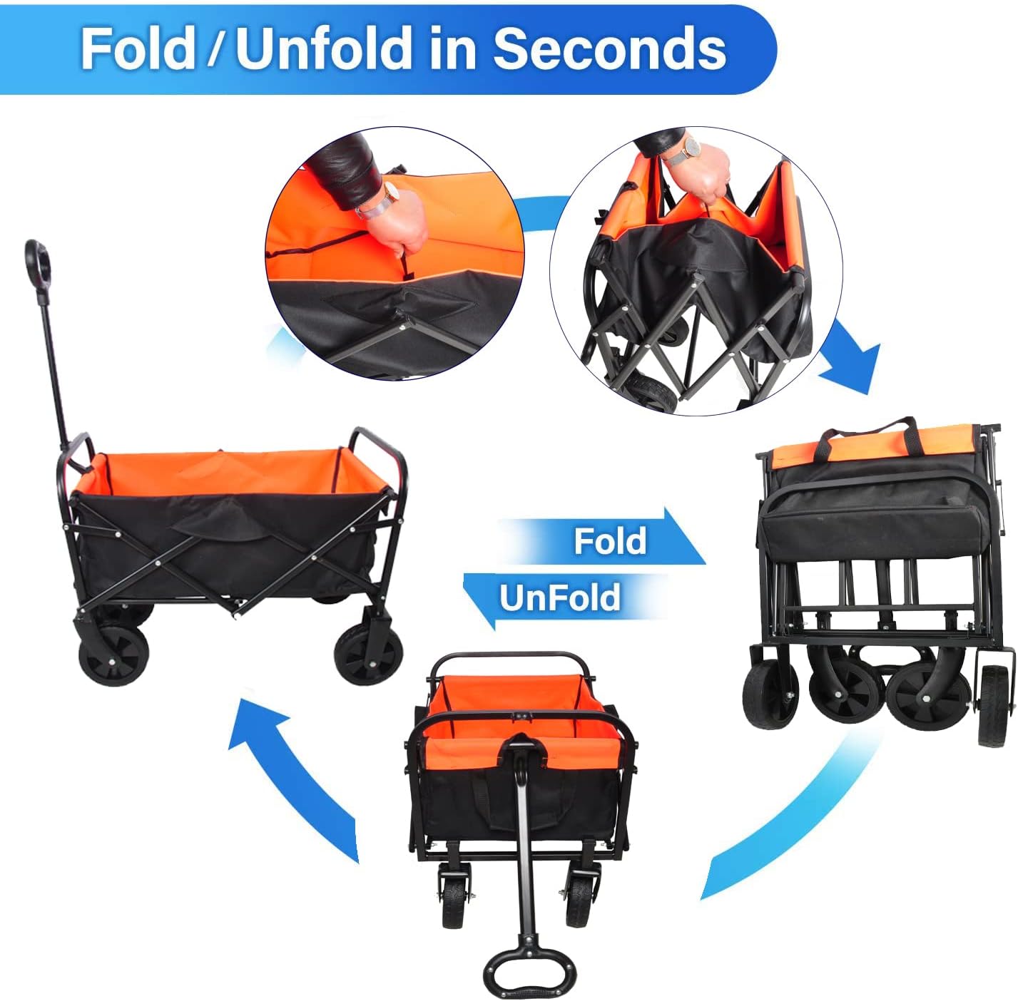 Folding cart That Does not Need to be Assembled Station Wagon, Grocery cart (Orange+Black Mini)