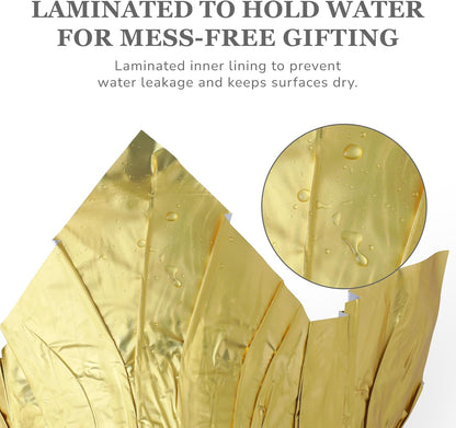 4.5” STD Plant Pot Covers, Decorative Plant Sleeve for Indoor & Outdoor House Plants, Reusable and Gift-Ready Foil Wrap for Flower Pots, Gold, Pack of 5