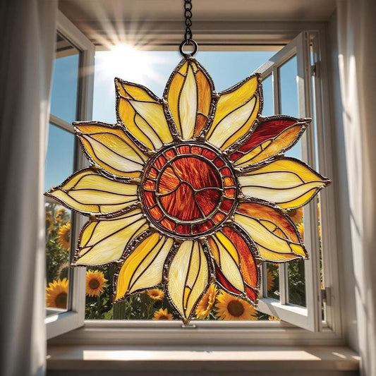 Radiant Sunflower Acrylic Suncatcher Stained Glass Effect Window Car Hanging Christmas Ornament
