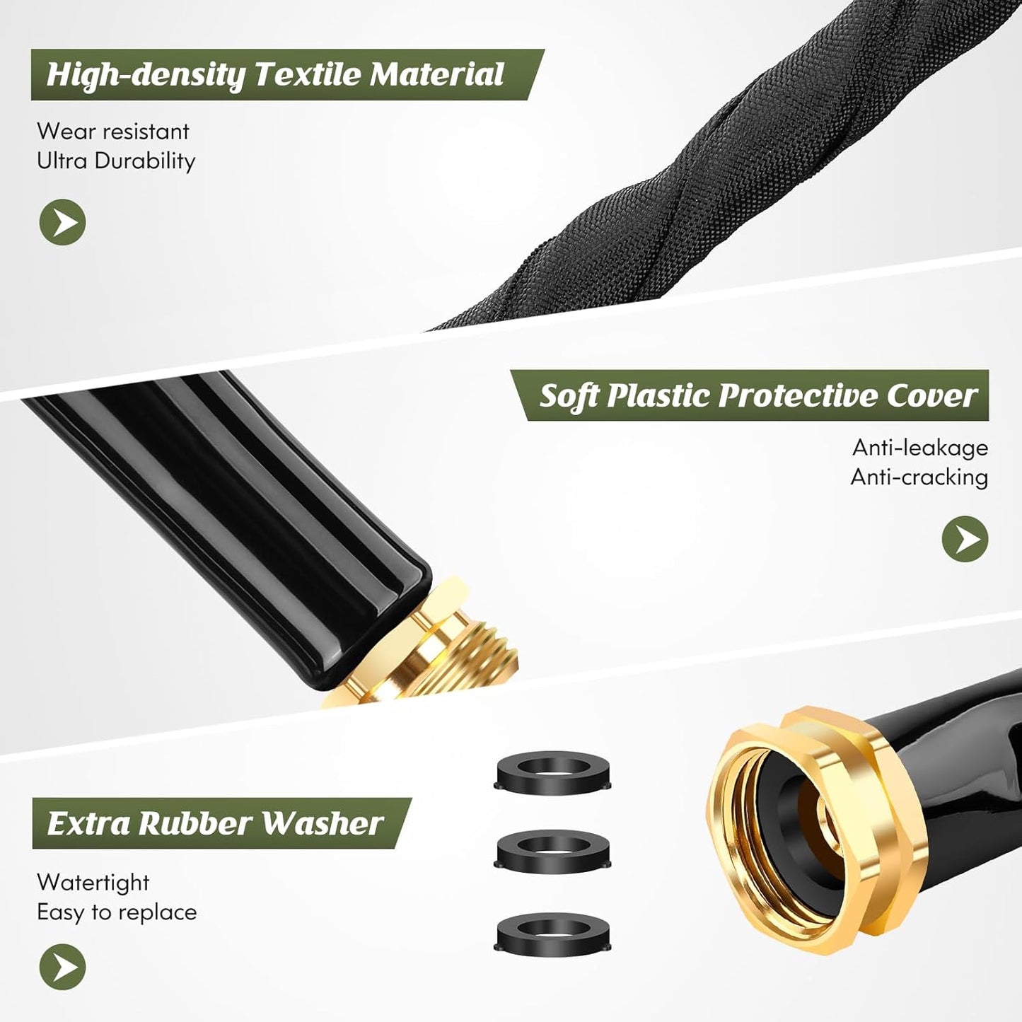Non-Expanding Garden Hose 50FT, Lightweight & DurableWater Hose, No-Kink, Tough & Flexible Hose, Crush-Proof for Yard, Lawn, Outdoor, Car Wash, Marine and Camper