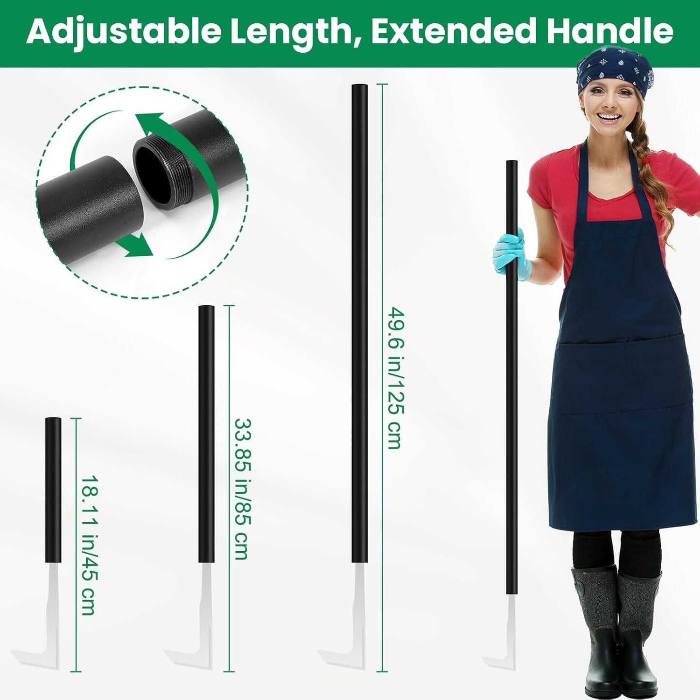 49.2” Long Handle Crack Weeder, 3 Adjustable Length Crevice Weeding Tool Manual Weeder Puller for Sidewalk, Paver, Wall Gaps, Lawn Yard Gardening Tool (Silver)