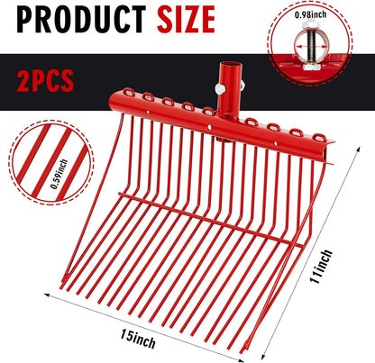 Tandefio 2 Pack Pitchfork Replacement Head Metal Horse Manure Rake Gardening Pitch Fork with Angled Tines for Horse Stall Poop Picking up(Red)