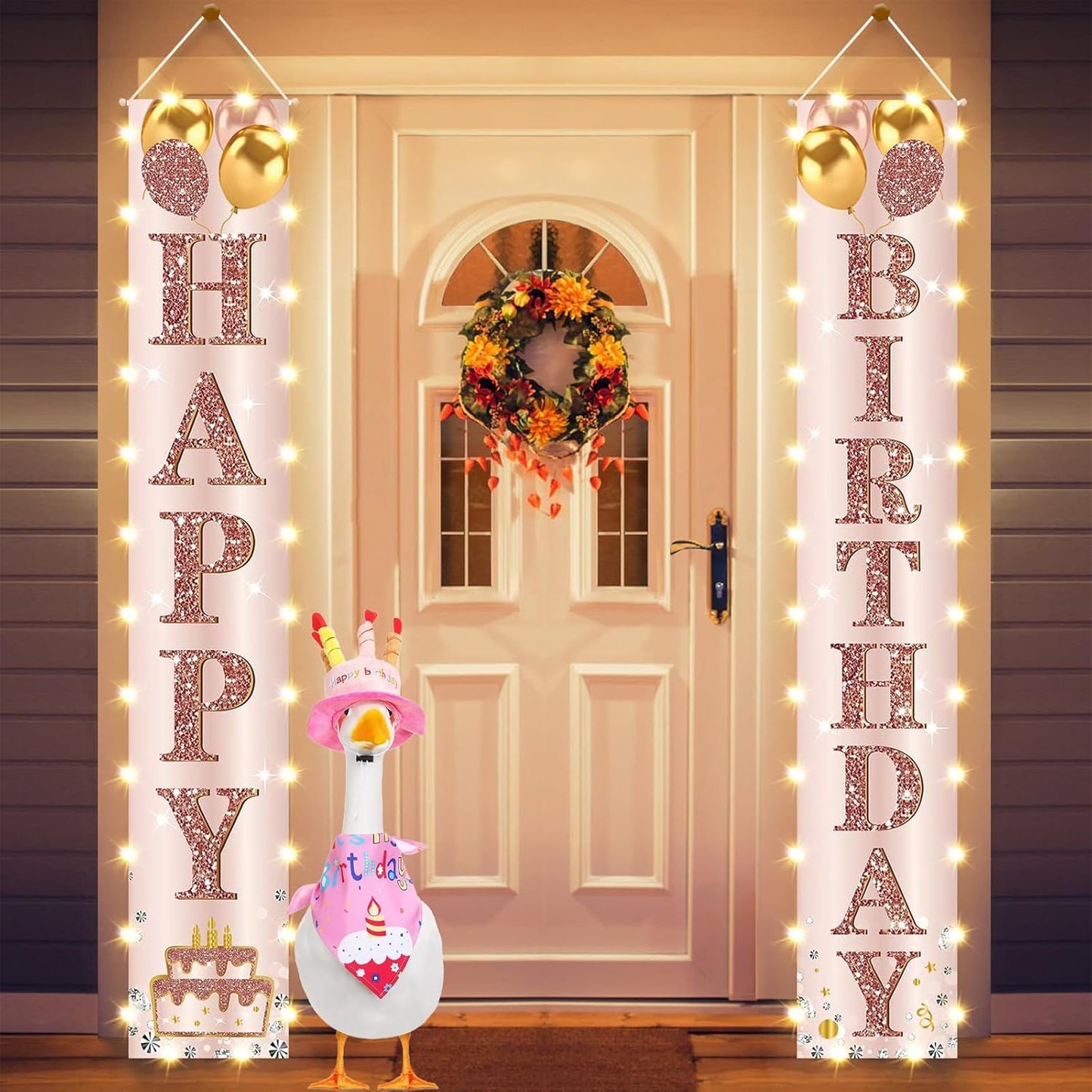 Porch Goose Outfits for 23" Plastic Porch Goose Birthday Outfit Goose Clothes for Cement Goose for Indoor Outdoor Garden Yard Lawn Patio Art Decor(Pink)