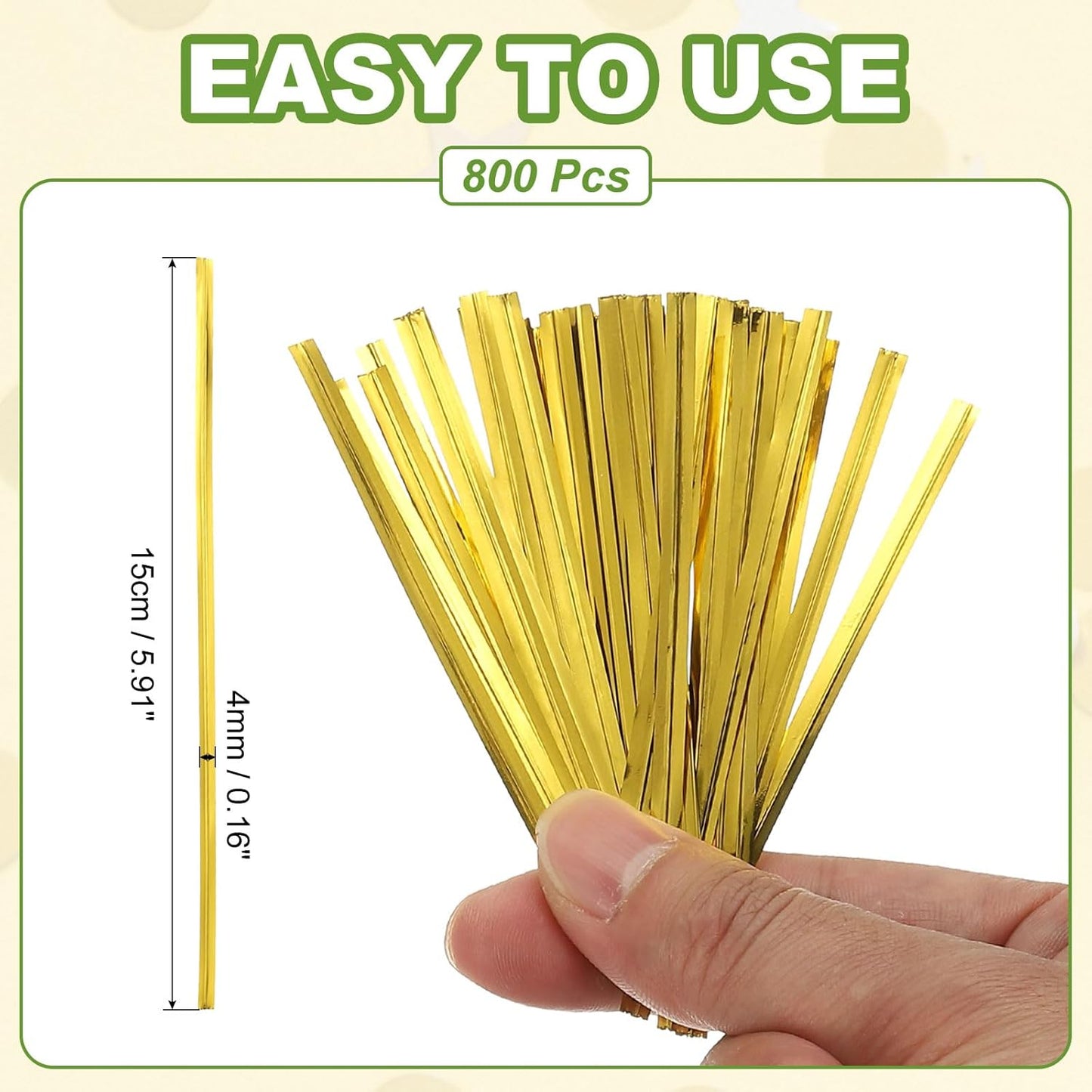 PATIKIL Bag Twist Ties 6 Inch, 800 Pcs Metallic Bread Ties for Treat Plastic Bags Gift Wrapping Candy Coffee Bag Plant Party Cake Favor, Gold
