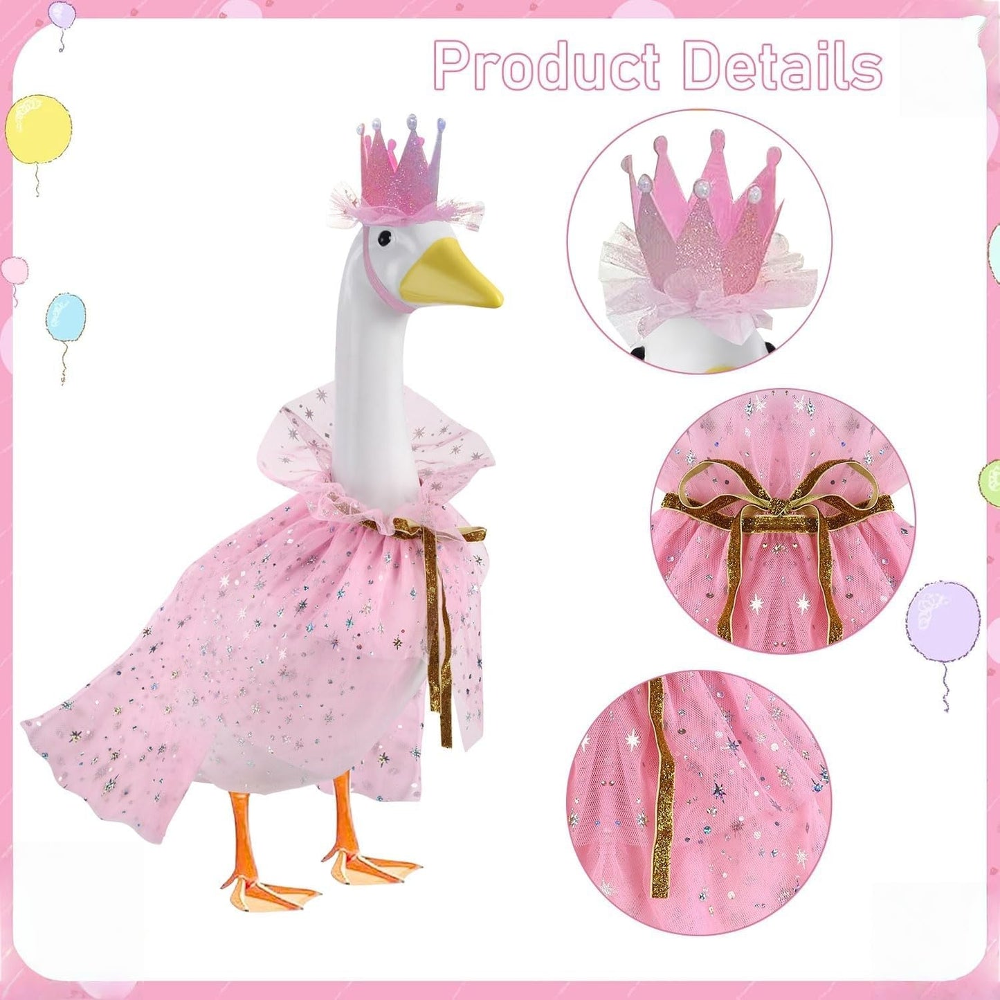 Birthday Porch Goose Outfits for 23" 17" Cement Plastic Lawn Goose Happy Birthday Hat and Cape for Outdoor Yard Garden Art Decor (Pink)