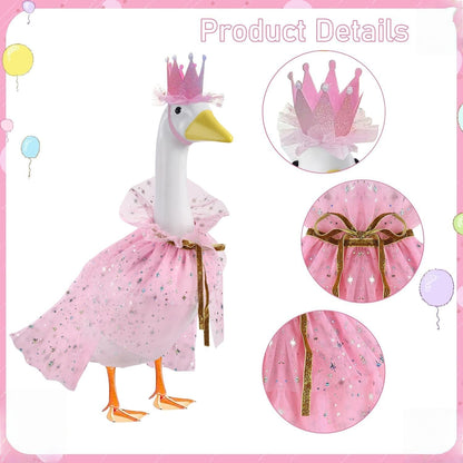 Birthday Porch Goose Outfits for 23" 17" Cement Plastic Lawn Goose Happy Birthday Hat and Cape for Outdoor Yard Garden Art Decor (Pink)