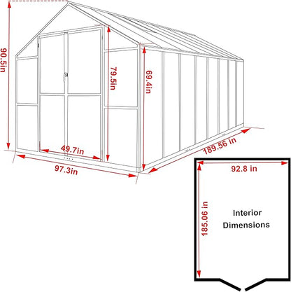 BlueWish 8x16 FT Greenhouses for Outdoors, Greenhouse with Rivet Structure, Adjustable Vents, Aluminum Greenhouse Kit with 4MM Polycarbonate Panel, Walk-in Green House for Garden, Gray