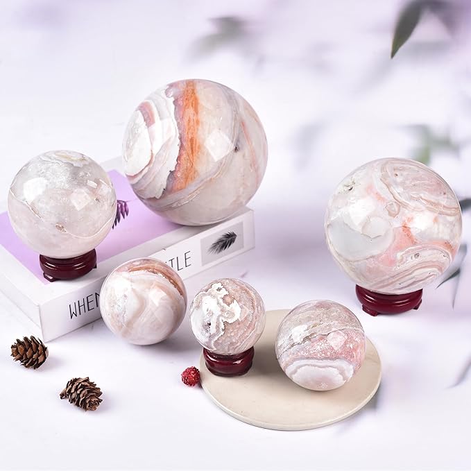 JIC Gem Extra Large Pink Agate Crystal Sphere,Decorative Crystal Ball Pink Gemstone Sphere for Meditation,Office Table Decorations 100-110mm