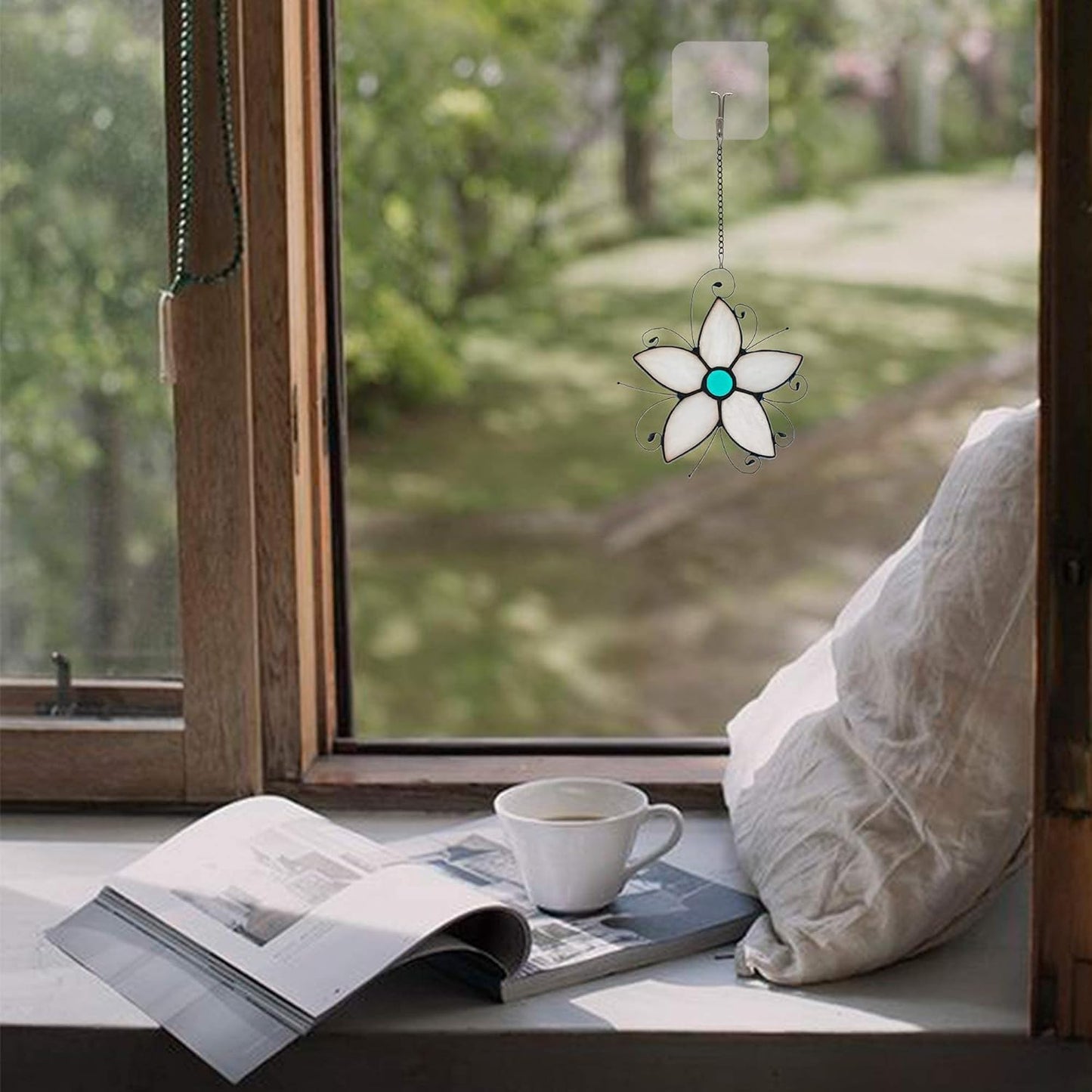 Forget Me Not Flower Stained Glass Window Hangings,Flower Decoration Stained Glass Suncatcher for Kitchen Window,Flowers Gift for Mom,Grandma, Birthday Gift for Women