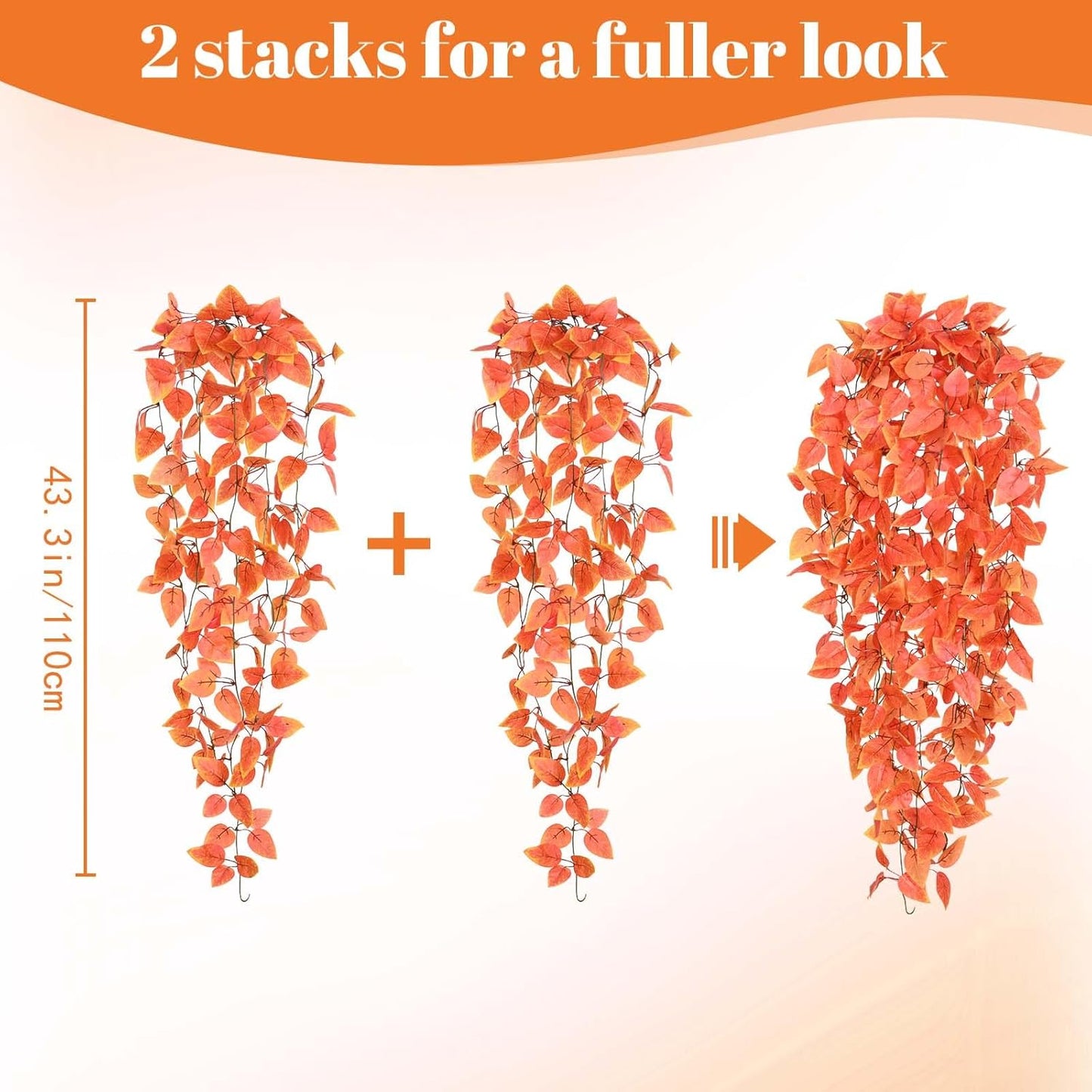 BLEUM CADE Fake Hanging Plants, 2pcs Artificial Hanging Plant, Faux Orange Vines Hanging Plant for Wall Home Living Room Indoor Outdoor Fall Decor (No Baskets)