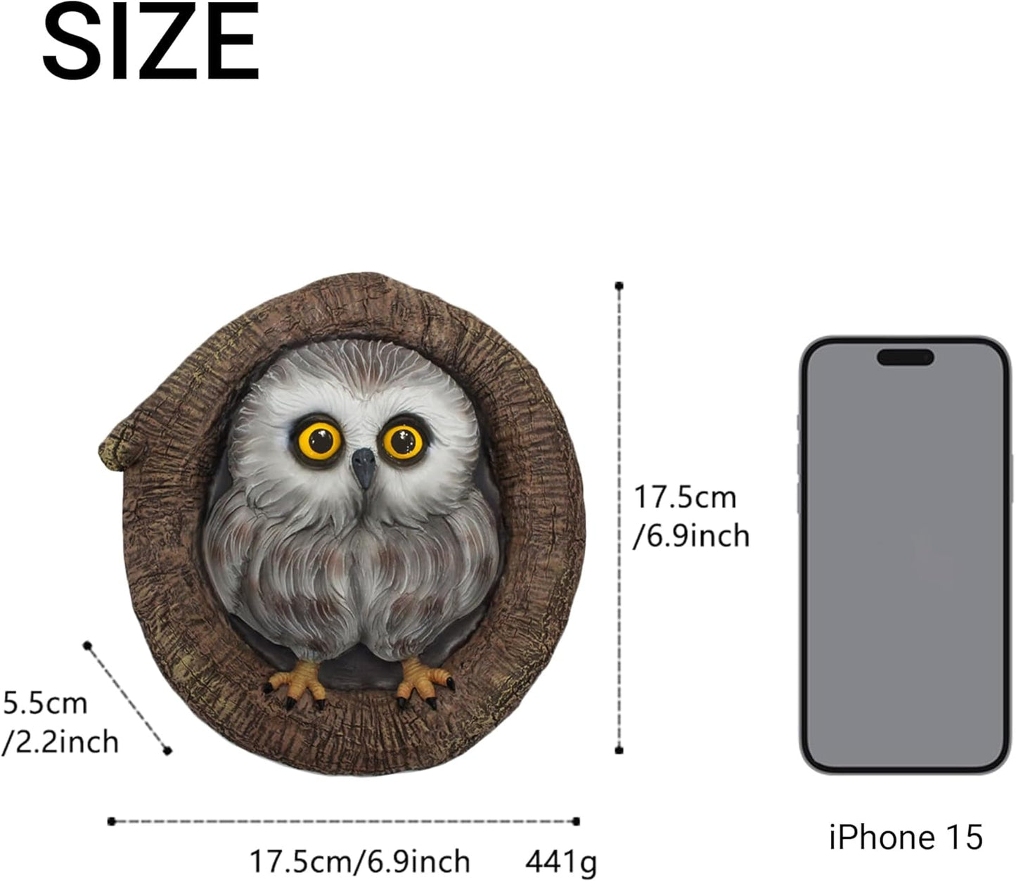 Baby Owl Resin Tree Faces, Whimsical Halloween Decorations Outdoor Owl Hugger Sculpture, Garden Ornament for Yard Lawn Patio Porch, Tree Decor Unique Garden Gift, Durable Waterproof Resin Statue