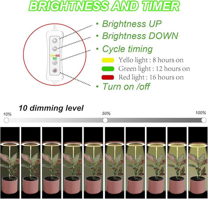 yadoker Plant Grow Light, LED Growing Light Full Spectrum for Indoor Plants,Height Adjustable, Automatic Timer, 5V Low Safe Voltage,Idea for Small Plants