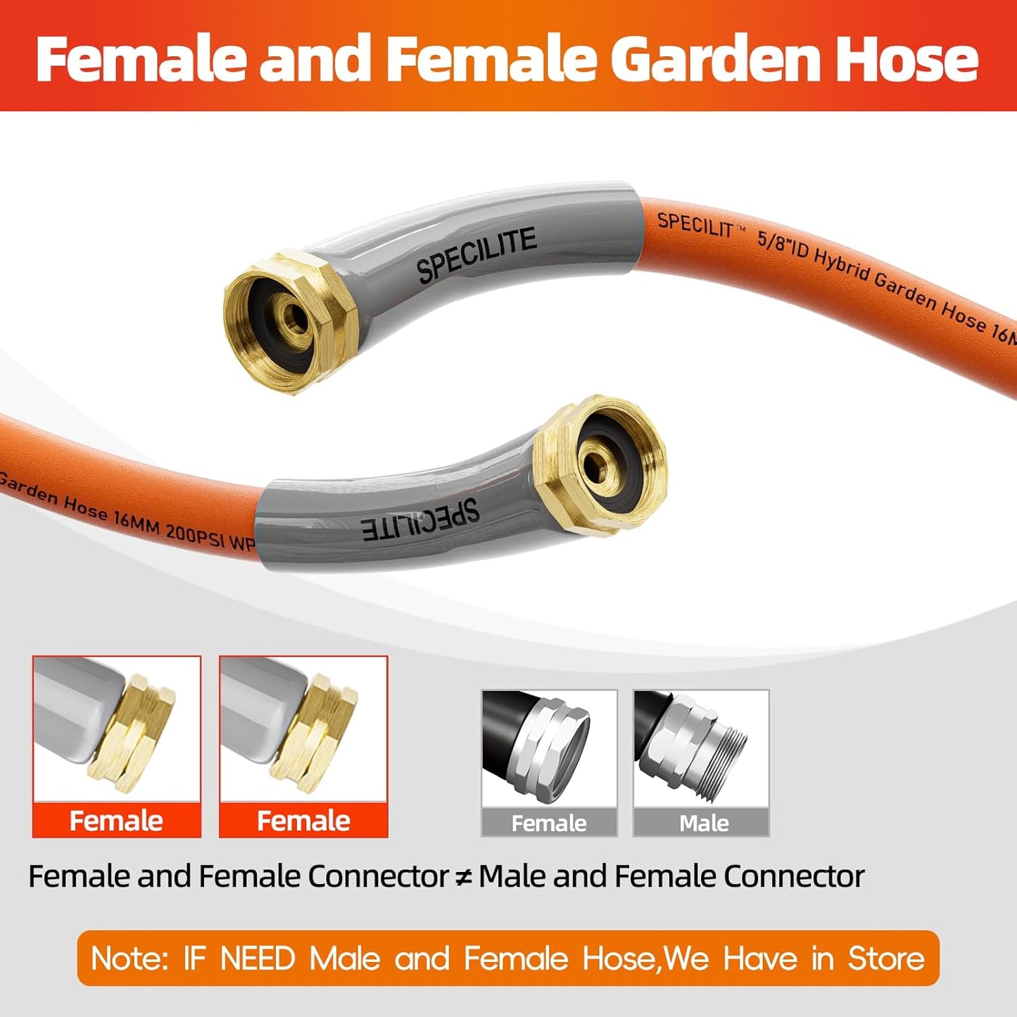 SPECILITE Garden Water Hose 3 ft x 5/8 in with Female to Female Connector, Small Leader Hose for Hose Reel, Heavy Duty, Flexible & Lightweight, Water Pipe, Outdoor Water Hose Extension Adapter
