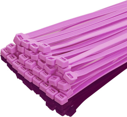 XINGO 10 Pink Zip Ties Heavy Duty 100 Pack, 120 LBS Tensile Strength, Premium Nylon Cable Wire Ties, Self-locking Plastic Ties for Indoor and Outdoor Use