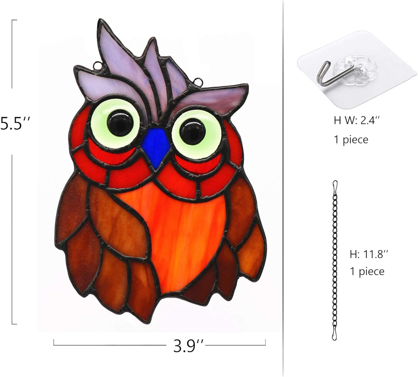 Owl Bird Stained Glass Window Hanging Suncatcher,Bird Decor Wall Art for Living Room Bedroom Kitchen Window, Birthday Gift for Women