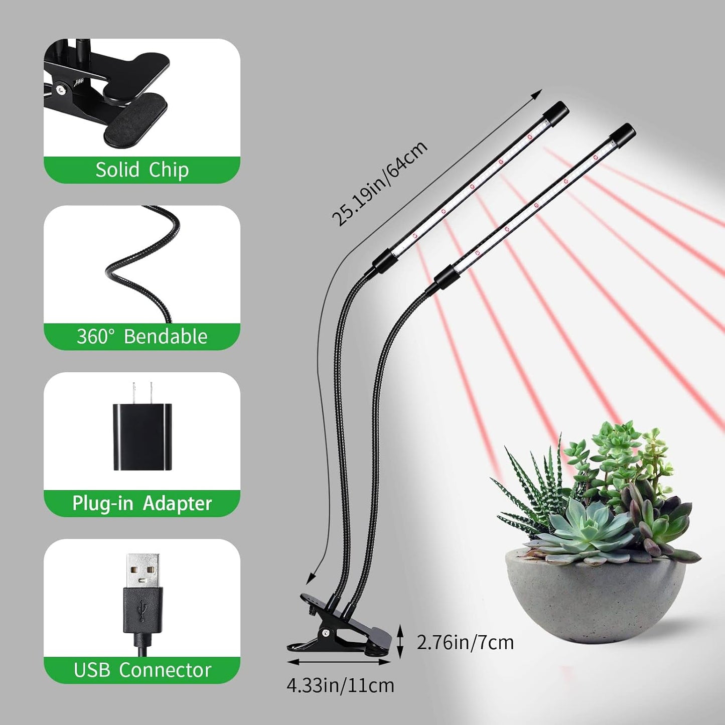 Grow Lights for Indoor Plants, Upgrade 84 LEDs Clip Plant Lights, Full Spectrum LED Plant Growing Lamps with Flexible Gooseneck, 3/9/12H Timer, 3 Spectral Modes, 10 Dimmable Levels (2 Head 1 Pack)