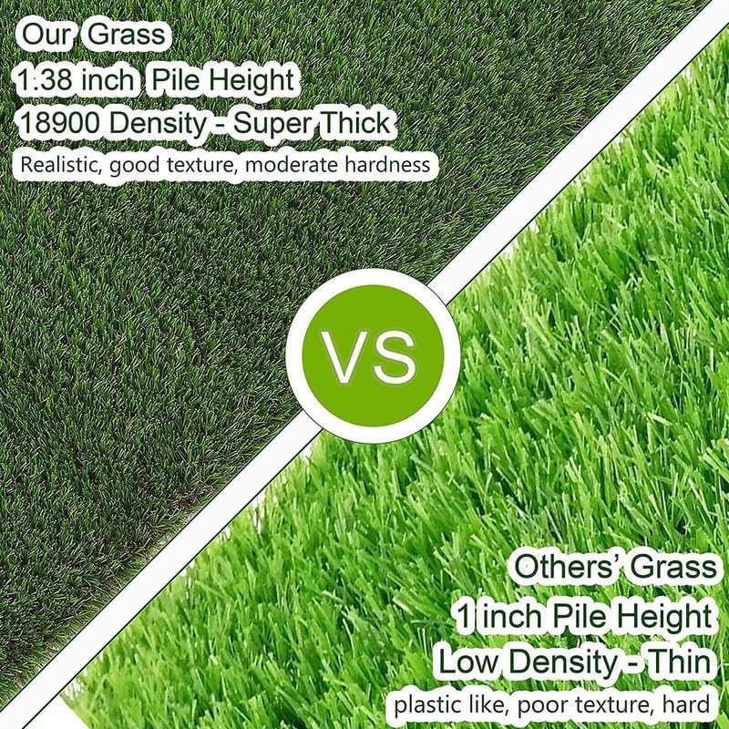 Artificial Grass Turf 14FTx54FT, 1.38" Pile Height Realistic Synthetic Grass, Indoor Outdoor Pet Faux Grass Astro Rug Carpet for Garden Backyard Patio Balcony