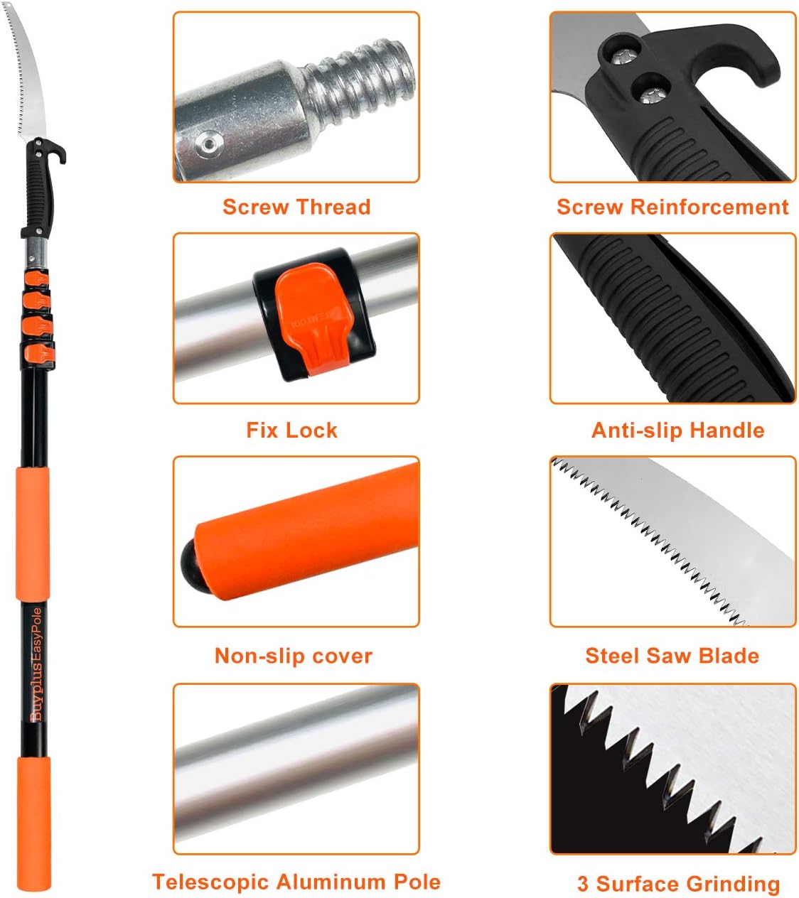 Buyplus 26FT Reach Pole Saws for Tree Trimming, Pole Saw with 5-20FT Telescoping Extension Pole, Pruning Saw with 19" 3X Detachable Saw, Non-Slip Handle, Tree Trimmer for Garden Palms Shrubs
