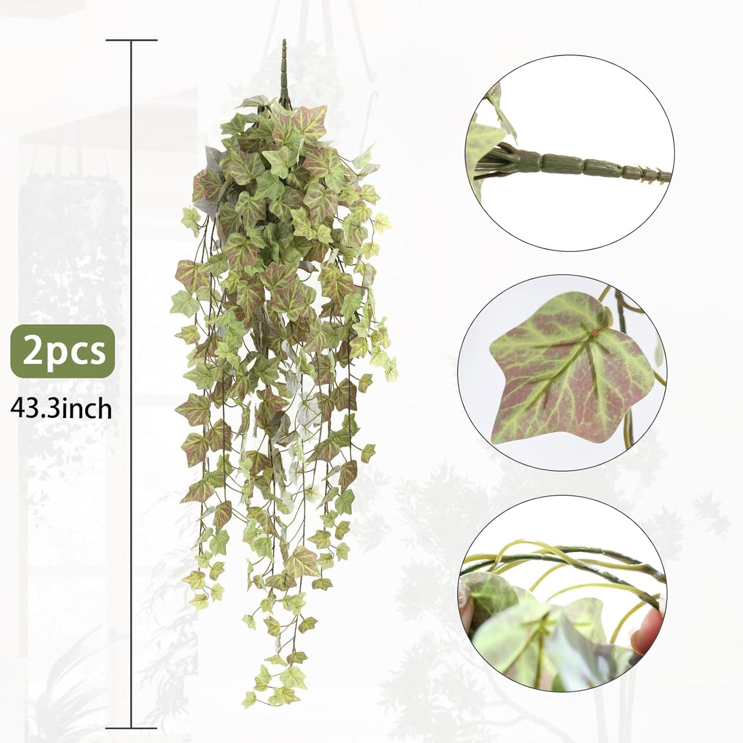 RECUTMS Ivy Vine Artificial Hanging Plants 39.4 Inch Faux Plastic Leaves Greenery Bushes for Shelf Home Office Bathroom Farmhouse Garden Decor