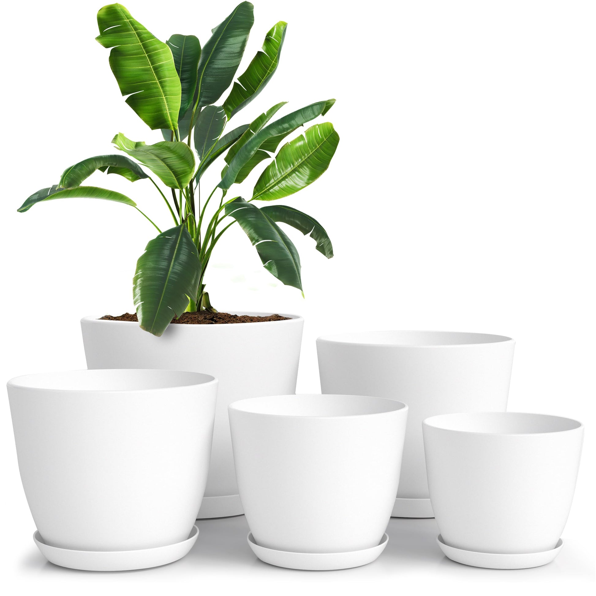Plant Pots Indoor with Drainage, 5 Pack Multi-Size Planters Set, White
