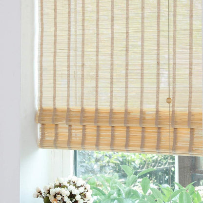 LETAU Wood Window Roman Shades, Bamboo Light Filtering Window Blinds for Outdoor Garden, Patio, Arbor, Porch, Pattern 1