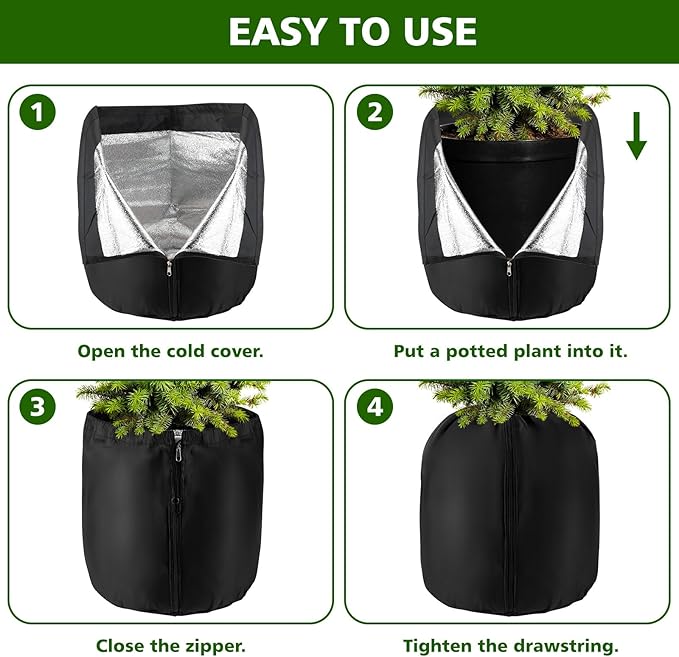 2 Pcs Plant Pot Covers for Winter Potted Plant Freeze Protection Cover Frost Jacket with Zipper Drawstring to Keep Outdoor Plants Flowers Shrubs Trees Warm (17.7" D x 19.7" H - Black)