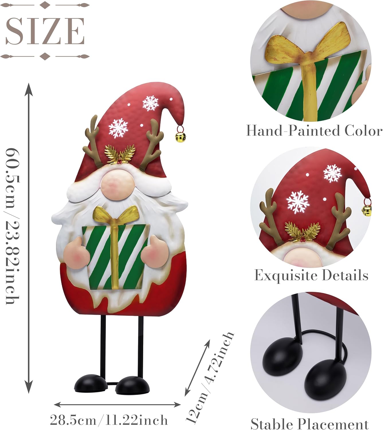 TERESA'S COLLECTIONS Gnome Christmas Decorations,Metal Red White Santa Holding Gifts,Christmas Gnome Statue for Garden Indoor Outdoor,Decorative Yard Art Signs for Lawn Xmas New Year Winter Decor,24"