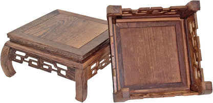GOLDY&WENDY Chinese Style Wooden Base Rosewood Carved Flower Bonsai Display Stand Art Antique Furniture Decoration