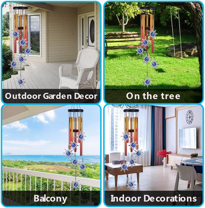 Blue Evil Eye Sun Wind Chimes Outdoor Decor, Mobile Sun Evil Eye Wind Catcher, Evil Eye Sun Wind Bells, Sun Blue Evil Eye Amulet Wind Chimes for Home, Gift for Mom, Balcony, Patio, Garden Decoration