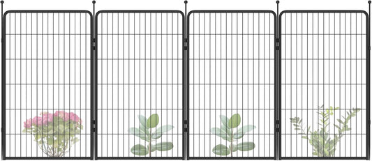FXW Garden Fence Outdoor for The Yard – 45in(H) x 9.1ft(L) Heavy Duty Metal Animal Barrier for Dog and Rabbit, Decorative Dog Fence, 4 Panels, Black