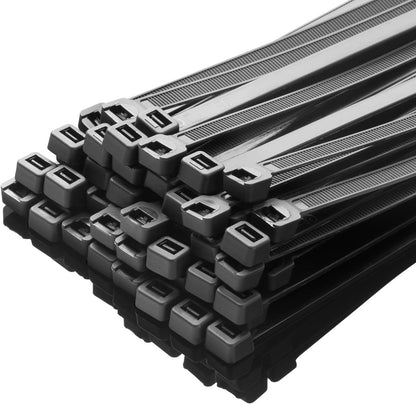 XINGO 16 Inch Black Zip Ties Heavy Duty 100 Pack, 120 LBS Tensile Strength, Premium Nylon Cable Wire Ties, Self-locking Plastic Ties for Indoor and Outdoor Use
