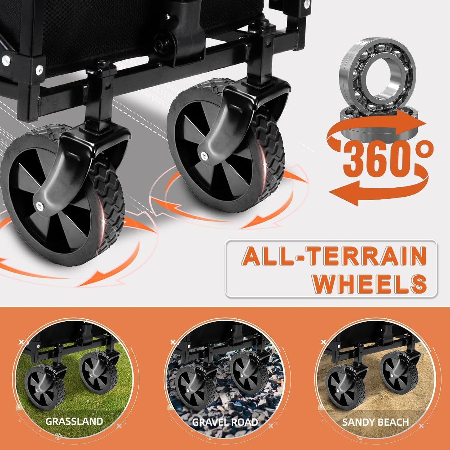 Collapsible Folding Wagon, 350lb Weight Capacity Collapsible Wagon with All-Terrain Wheels, Cup Holders and Adjustable Handle Utility Wagon, for Grocery Camping Garden Sports Shopping, Black