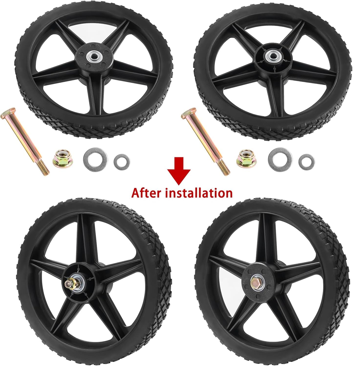 Parts Camp 12" Lawn Mower Wheels Kits 12 x 1.75'' Spoked Plastic Wheel and Tire For Push Mower Wheel/Pressure Washer/Garden Cart/Air Compressor/Wheelbarrow/Handtruck/Generator/Dolly Tires (Set of 2)