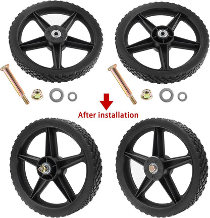 Parts Camp 12" Lawn Mower Wheels Kits 12 x 1.75'' Spoked Plastic Wheel and Tire For Push Mower Wheel/Pressure Washer/Garden Cart/Air Compressor/Wheelbarrow/Handtruck/Generator/Dolly Tires (Set of 2)