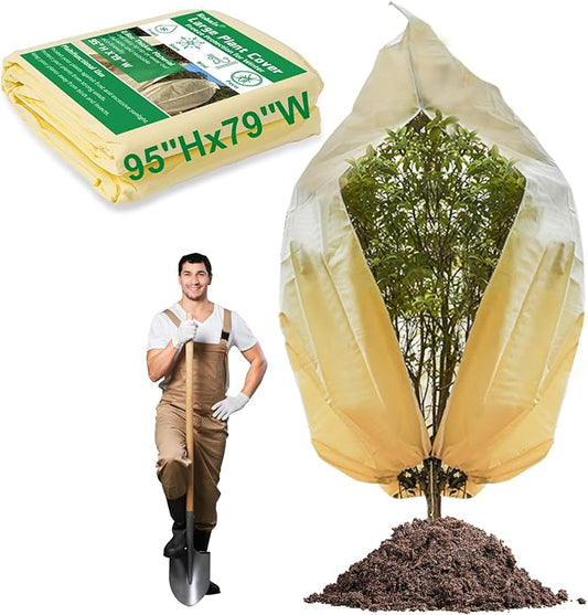 Rohuis 95x79 inch Huge Frost Cloths for Outdoor Plants Tree Covers Freeze Protection,2.82oz/yd² Thickened Winter Plant Covers with Zipper Drawstring,Frost Blanket for Wind,Sun and Bird
