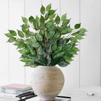 12PCS Ficus Leaves Artificial Branches 24" Faux Ficus Greenery Tree Branches Fake Ficus Leaves Sprays for Tree DIY Arch Wedding Wall Decor - Green