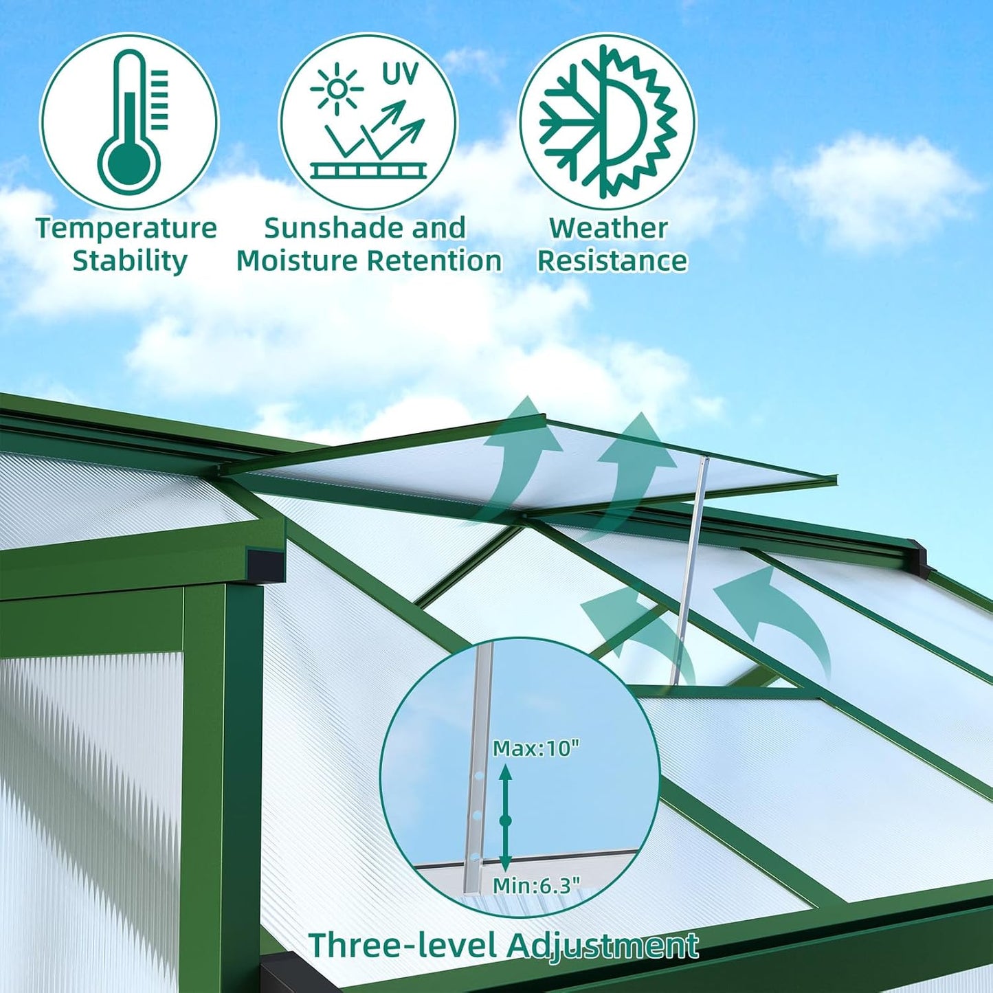 6x8 FT Greenhouse for Outdoors, Aluminum Greenhouse with Quick Setup Structure and Roof Vent, Polycarbonate Greenhouses Heavy Duty, Large Walk-in Green House for Winter Garden, Backyard, Patio, Lawn