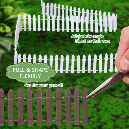 Kigley 6 Pcs 40 Inch Fairy Fence Wood Miniature Garden Picket Fence Decorations for DIY Plant Pot House Home Dollhouse Outdoor Diorama Project(White,Brown)