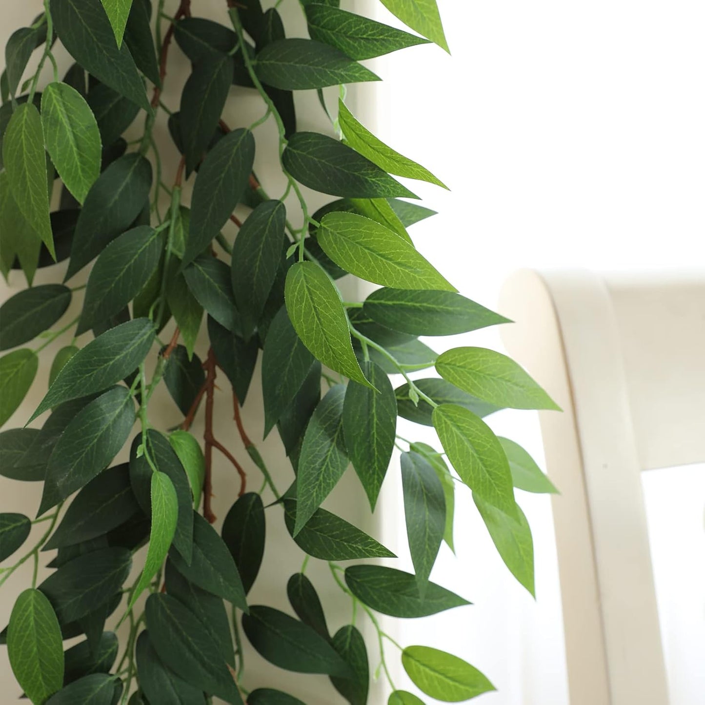 3 Strands Italian Ruscus Artificial Vines, 73" Silk Vine Garland with Green Leaves, Fake Hanging Plants Greenery Decor for Home, Bedroom, Wall, Party, Wedding Decoration