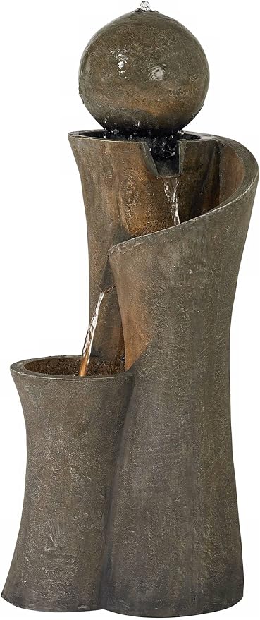 Sphere Curve 39 1/2" High Large Modern Zen Indoor Outdoor Decor Faux Stone Floor Fountain with Light LED Waterfall Cascading Water Feature for Outside Garden Patio Yard Backyard - John Timberland
