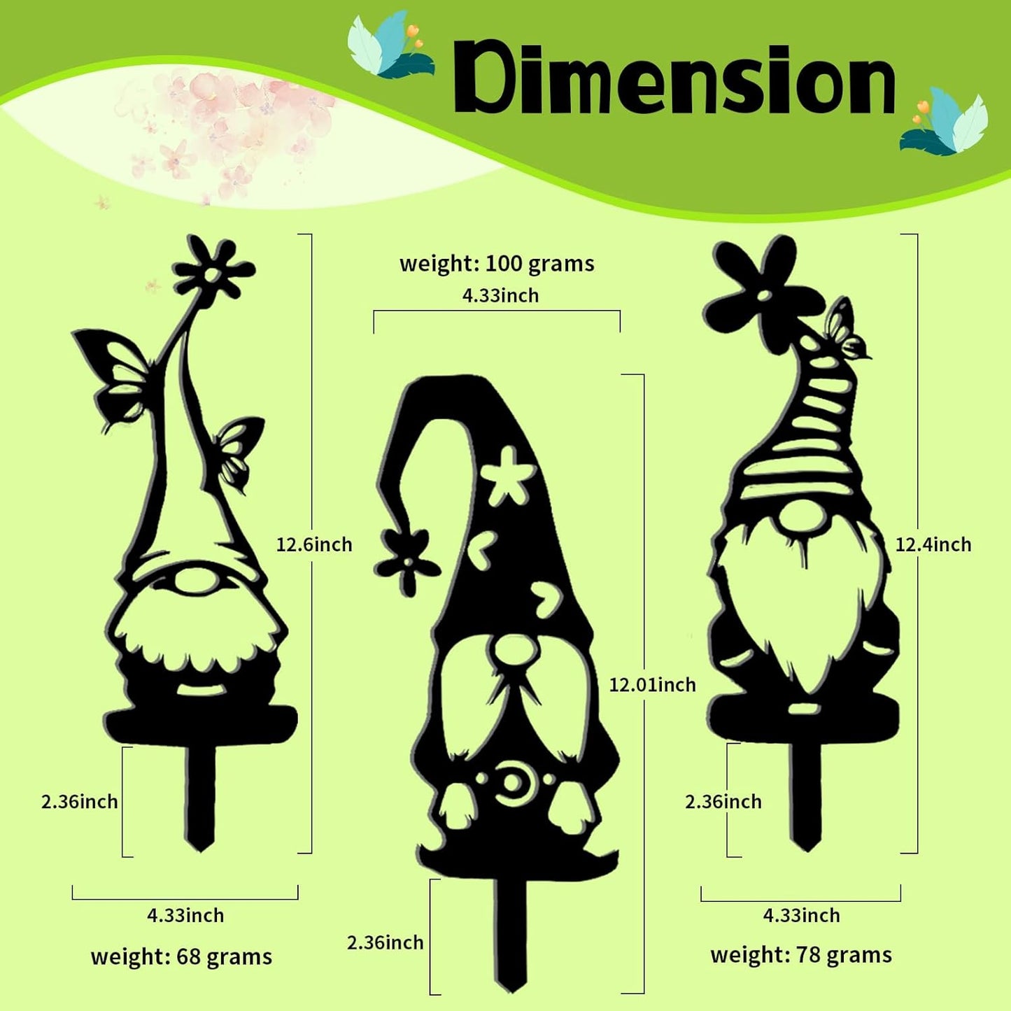 Metal Garden Gnomes Decor (3 Pack) - 12.5" Large Outdoor Decorative Stakes,Steel Funny Gnome Statues for Yard Art, Patio, Lawn, Spring & Easter Outdoor Decorations