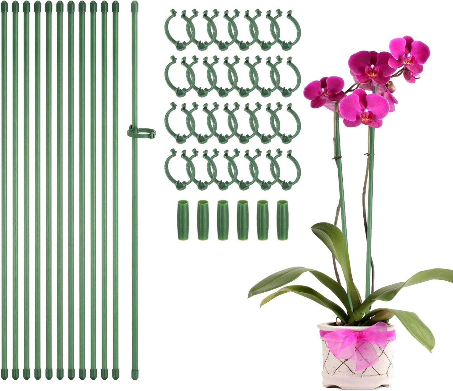 uxcell 12pcs Plant Support Stakes, 15.7inch Adjustable Single Stem Stakes Garden Plant Support Sticks with Clip and Connect Pipe for Orchid Rose Tomato