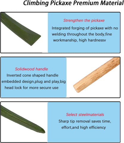 Forged Heat Treated One Piece Intact cast Iron Hoe,Weeding Garden Pick Axe,for Gardening,Camping and Outdoors Climbing Pickaxe