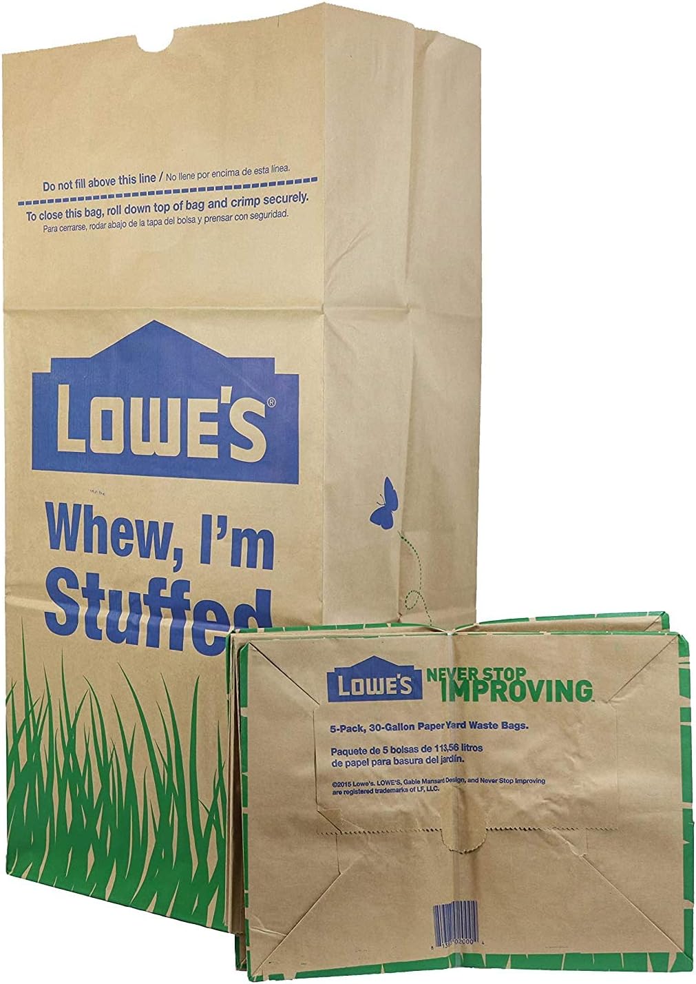 Lowes 30 Gallon Paper Lawn and Leaf Trash Bags, 5 Count (Pack Of 3) 15 Total